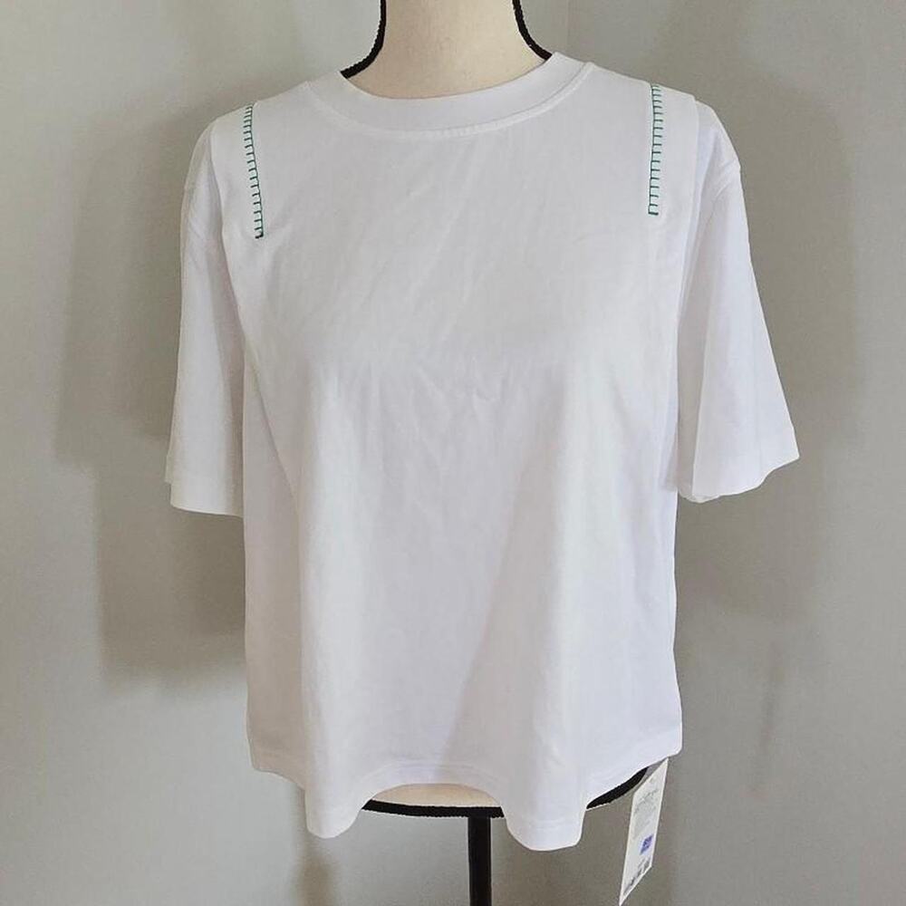 Lululemon new cotton jersey stitch white green tee shirt top large